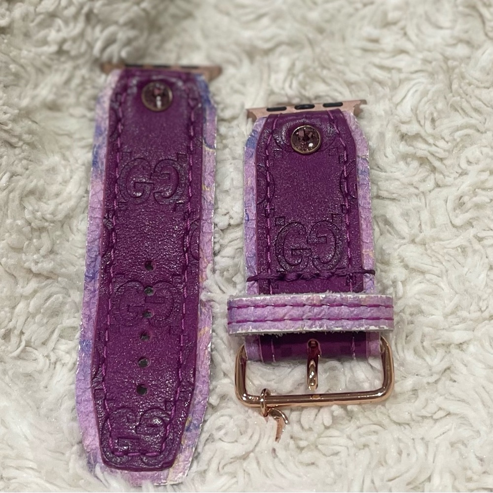Upcycled grape Guccissima with luxe violet lining Apple Watch band